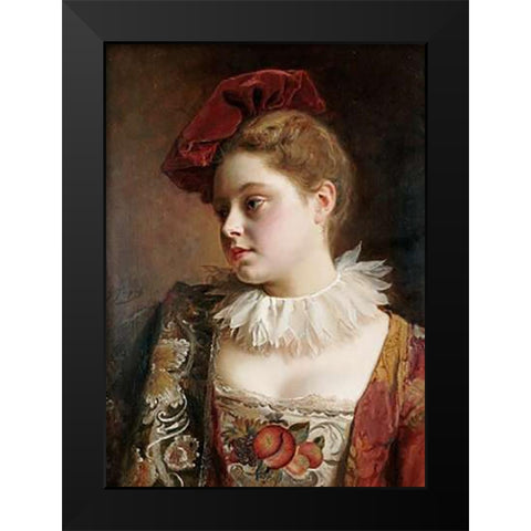 La Tocque Rouge Black Modern Wood Framed Art Print by Jacquet, Jean Gustave
