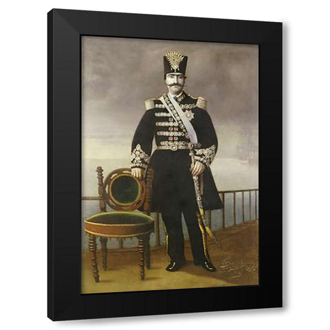 Portrait of Nasir Al-Din Shah Qajar Black Modern Wood Framed Art Print with Double Matting by JaFar