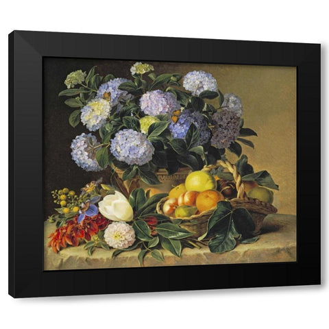 Hydrangea In An Urn Black Modern Wood Framed Art Print with Double Matting by Jensen, Johan Laurents