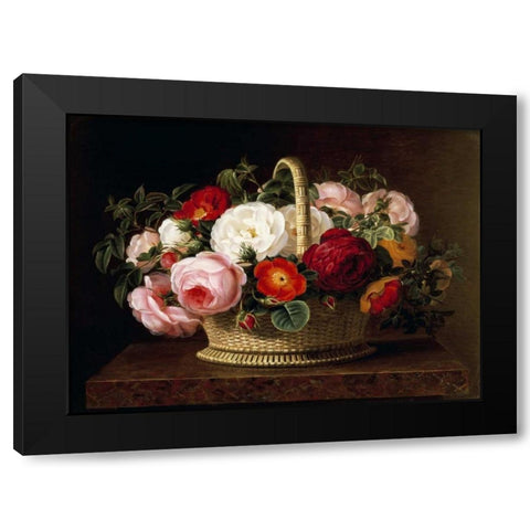 Roses In a Basket On a Ledge Black Modern Wood Framed Art Print with Double Matting by Jensen, Johan Laurents