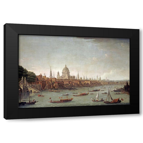 A Panoramic View of The City of London Black Modern Wood Framed Art Print with Double Matting by Joli, Antonio