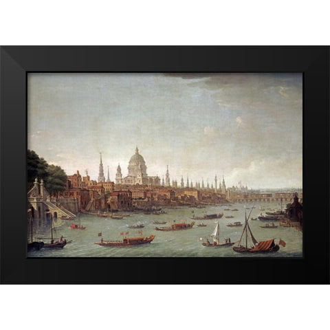 A Panoramic View of The City of London Black Modern Wood Framed Art Print by Joli, Antonio