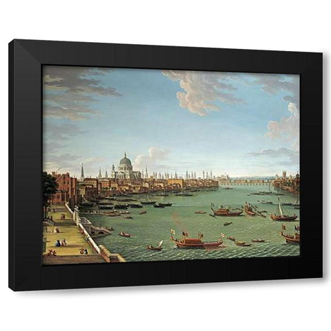 The Thames From The Terrace of Somerset House Black Modern Wood Framed Art Print with Double Matting by Joli, Antonio
