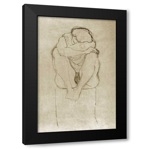 Seated Woman Black Modern Wood Framed Art Print by Klimt, Gustav