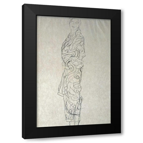 Woman In a Kimono Black Modern Wood Framed Art Print with Double Matting by Klimt, Gustav