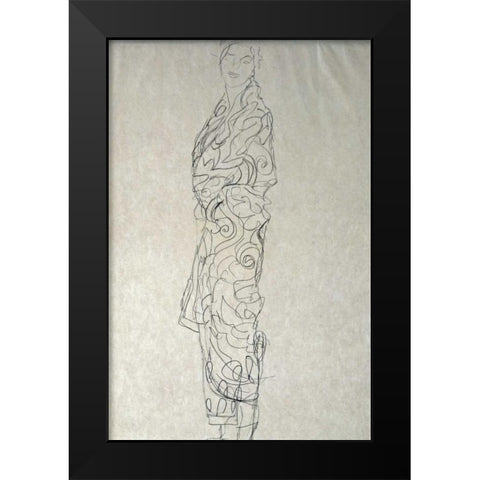 Woman In a Kimono Black Modern Wood Framed Art Print by Klimt, Gustav