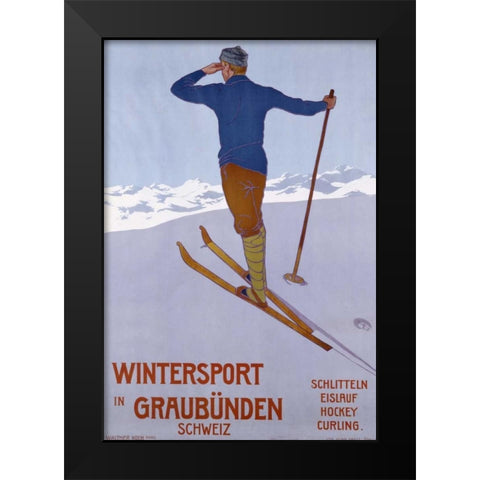 Wintersport In Graubunden Black Modern Wood Framed Art Print by Koch, Walter