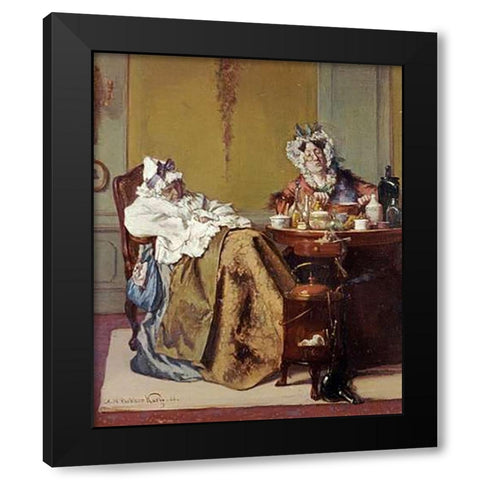 Making Medicine For The Ill Sister Black Modern Wood Framed Art Print with Double Matting by Korff, Alexander Hugo Bakker