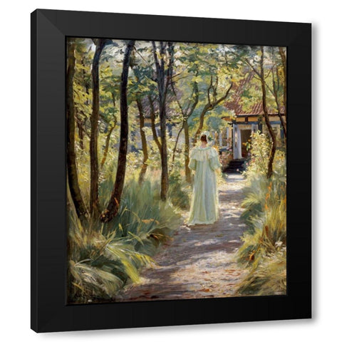 Marie In The Garden Black Modern Wood Framed Art Print by Kroyer, Peter Severin