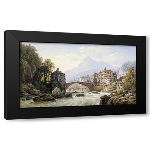 Le Vieux Pont Romain De St. Martin, Italy Black Modern Wood Framed Art Print by Kuwasseg, Charles Euphrasie