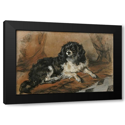 A King Charles Spaniel Black Modern Wood Framed Art Print with Double Matting by Landseer, Sir Edwin