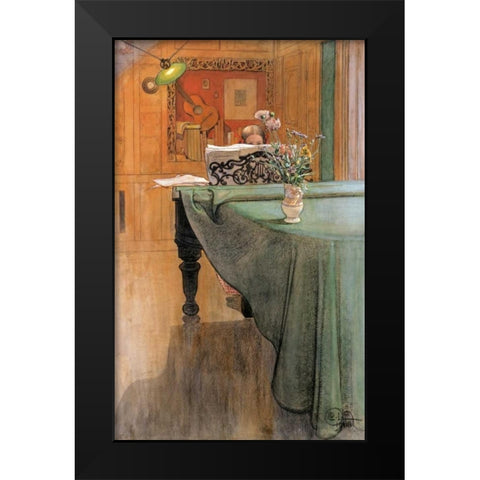 Young Girl at a Grand Piano Black Modern Wood Framed Art Print by Larsson, Carl