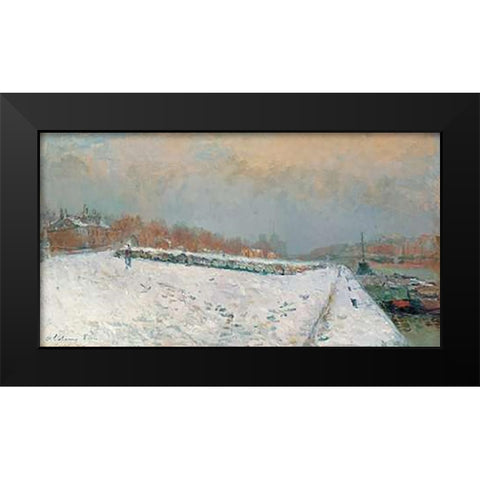 Port De Bercy, En Hiver Black Modern Wood Framed Art Print by Lebourg, Albert