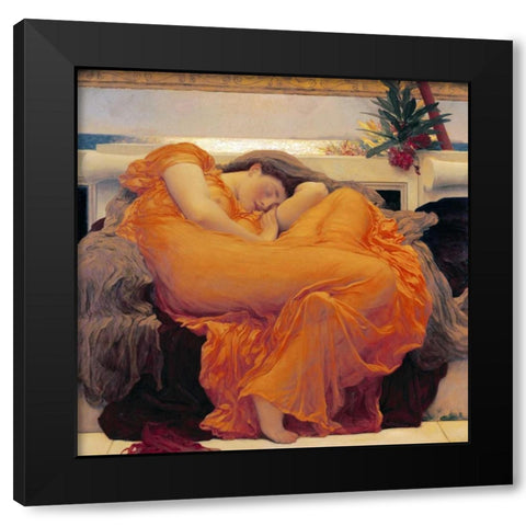 Flaming June Black Modern Wood Framed Art Print with Double Matting by Leighton, Lord Frederick