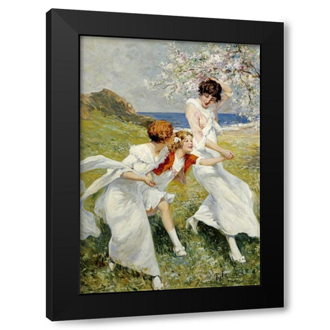 A Spring Day By The Seashore Black Modern Wood Framed Art Print with Double Matting by Lelong, Rene