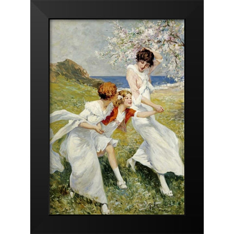 A Spring Day By The Seashore Black Modern Wood Framed Art Print by Lelong, Rene