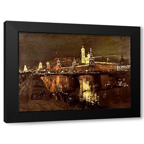 The Illumination of The Kremlin Black Modern Wood Framed Art Print with Double Matting by Levitan, Isaac Ilich