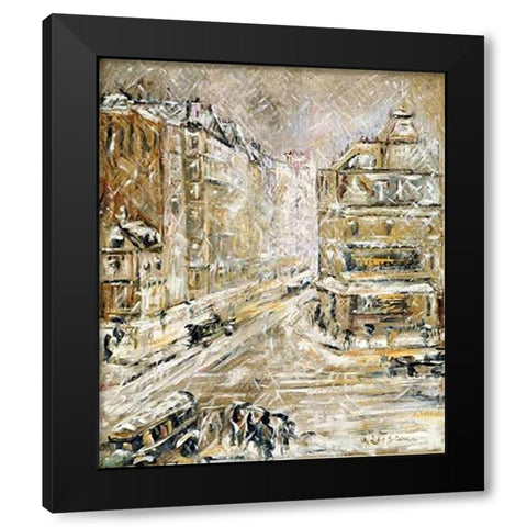Rue De Clignacourt In The Snow Black Modern Wood Framed Art Print by Loiseau, Gustave