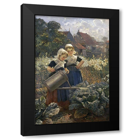 The Little Gardeners Black Modern Wood Framed Art Print with Double Matting by Louyot, Edmund