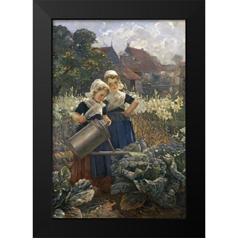 The Little Gardeners Black Modern Wood Framed Art Print by Louyot, Edmund
