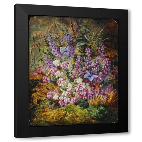 Blue Butterflies and Wildflowers Black Modern Wood Framed Art Print by Lucas, Albert Durer