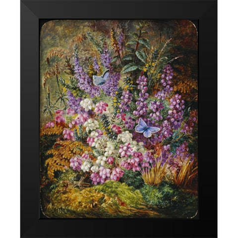 Blue Butterflies and Wildflowers Black Modern Wood Framed Art Print by Lucas, Albert Durer