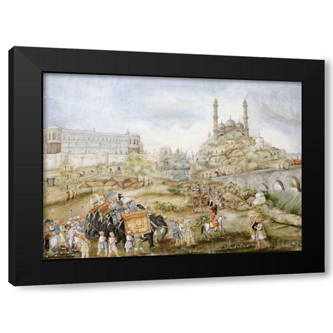 A Hunting Procession Black Modern Wood Framed Art Print by Lucknow School