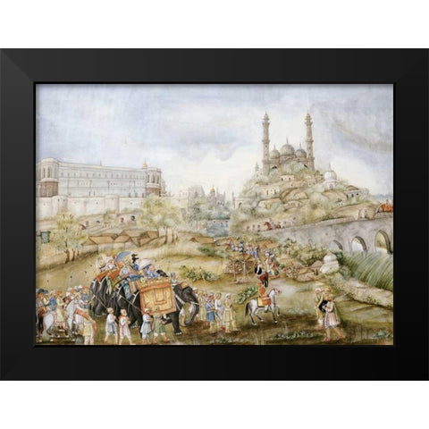 A Hunting Procession Black Modern Wood Framed Art Print by Lucknow School