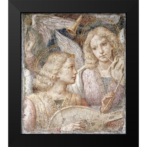 Music Making Angels - a Fragment Black Modern Wood Framed Art Print by Luini, Bernardino