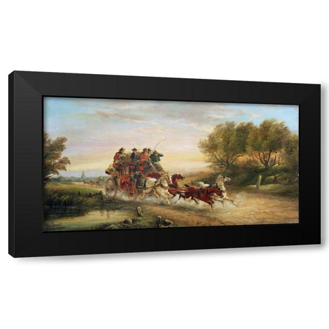 The Oxford To London Mail Coach Black Modern Wood Framed Art Print with Double Matting by Maggs, John Charles