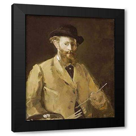 Self Portrait with a Palette Black Modern Wood Framed Art Print by Manet, Edouard