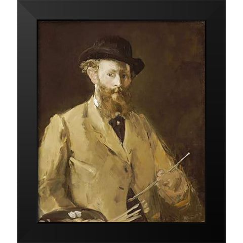 Self Portrait with a Palette Black Modern Wood Framed Art Print by Manet, Edouard