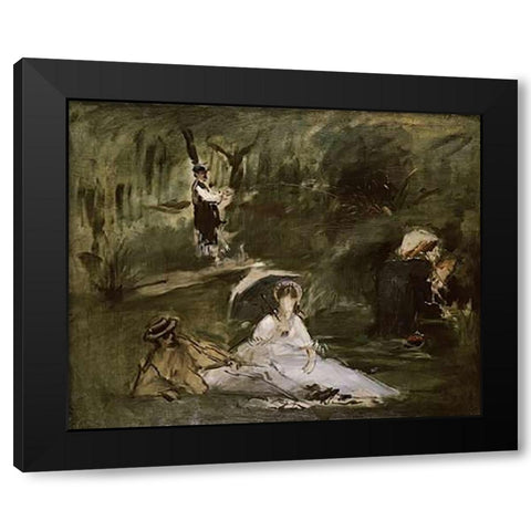 Under the Trees Black Modern Wood Framed Art Print by Manet, Edouard