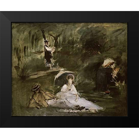 Under the Trees Black Modern Wood Framed Art Print by Manet, Edouard