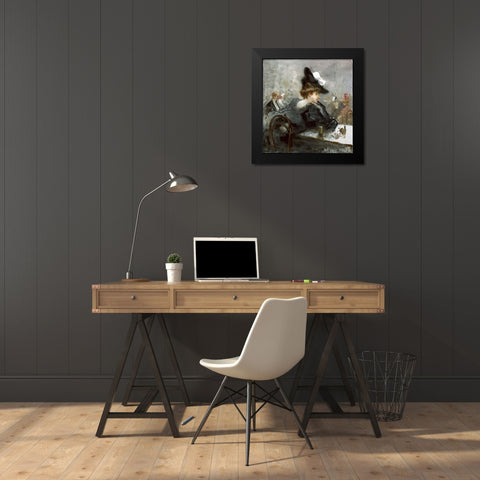 Elegant Lady In Black In a Caf?? Black Modern Wood Framed Art Print by Mariani, Pompeo