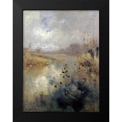 Ducks On a Lake Black Modern Wood Framed Art Print by Mariani, Pompeo