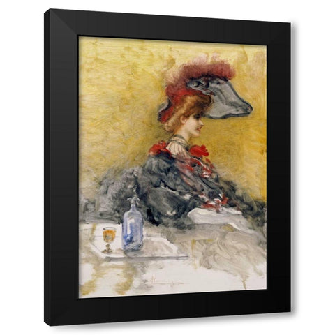 The Red Feathered Hat Black Modern Wood Framed Art Print by Mariani, Pompeo