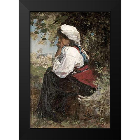 A Roman Girl Black Modern Wood Framed Art Print by Maris, Jacob Henricus