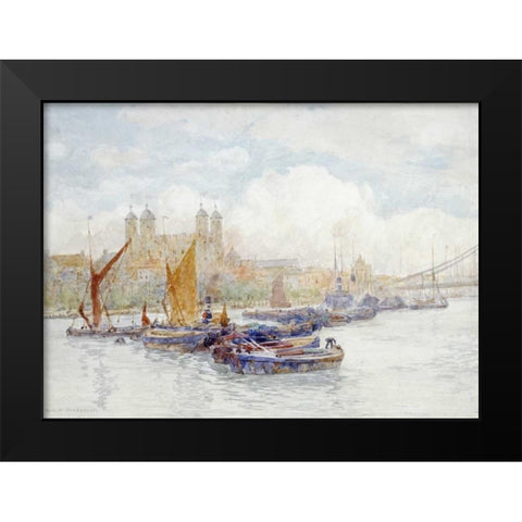 The Tower of London From The Thames Black Modern Wood Framed Art Print by Marshall, Herbert Menzies
