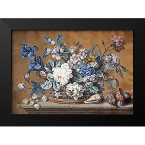 A Basket of Dahlias, Delphiniums Black Modern Wood Framed Art Print by Mazell, Peter