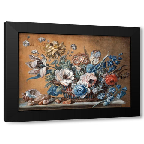 A Basket of Carnations Black Modern Wood Framed Art Print by Mazell, Peter