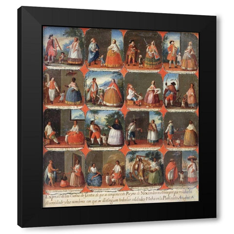 Castas. a View of The Various Peoples of Mexico Black Modern Wood Framed Art Print by Mexican School