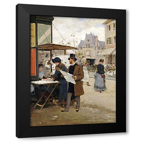 Parisian Street Scene Black Modern Wood Framed Art Print by Miralles y Galup, Francisco