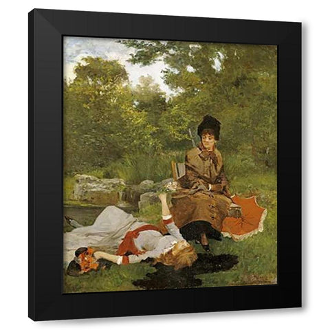 On The River Bank Black Modern Wood Framed Art Print with Double Matting by Miralles y Galup, Francisco