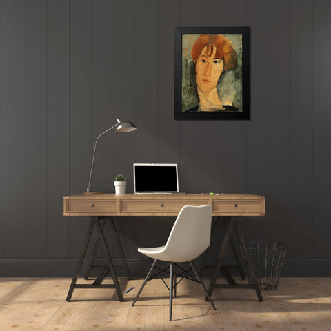 A Young Woman Black Modern Wood Framed Art Print by Modigliani, Amedeo