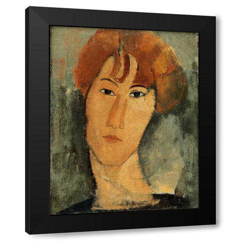 A Young Woman Black Modern Wood Framed Art Print with Double Matting by Modigliani, Amedeo