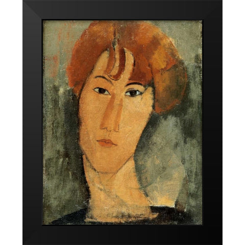 A Young Woman Black Modern Wood Framed Art Print by Modigliani, Amedeo