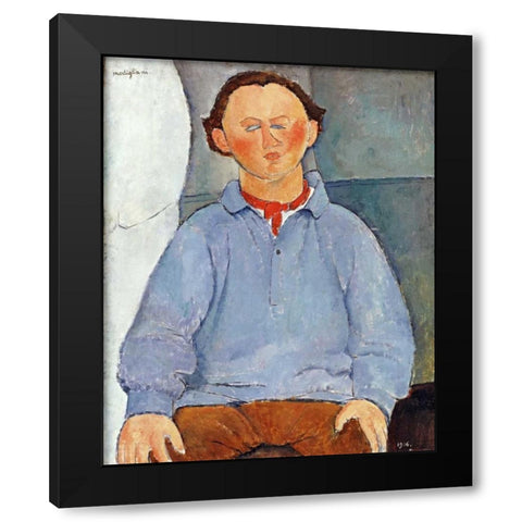Portrait of Sculptor Oscar Miestchanioff Black Modern Wood Framed Art Print with Double Matting by Modigliani, Amedeo
