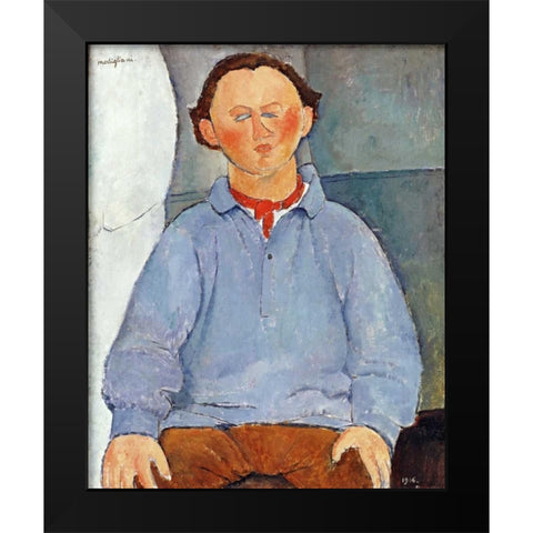 Portrait of Sculptor Oscar Miestchanioff Black Modern Wood Framed Art Print by Modigliani, Amedeo