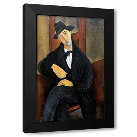 Portrait of Mario.- Marios Varvoglios Black Modern Wood Framed Art Print with Double Matting by Modigliani, Amedeo